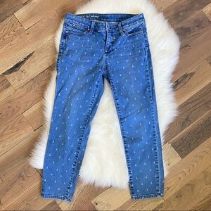 Talbots Flawless Slim Ankle Fit Blue Anchor Print Jean Size 4 Petite